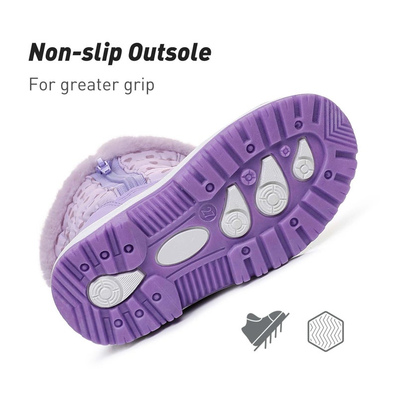 Ahannie Toddler Girls Snow Boots Kid Warm Outdoor Insulated Winter Boot with Side Zipper(Todder/Little Kid)(Purple-8) - Image 5